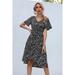 Women's Summer Clothing Elegant Dress Floral Printed Midi Dress V Neck Casual Dress Buttons Dress Split Dress