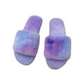 Womens Winter Fur Slippers Slides Flat Shoes Open Toe