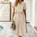 Womens Casual Printed Swing Shift Dress Short Sleeve V Neck Tunic Dress Party Bodycon Sheath Belted Dress