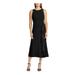 RALPH LAUREN Womens Black Sequined Lace Ruffled Sleeveless Jewel Neck Tea-Length Fit + Flare Evening Dress Size 2P