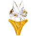 QunButy Women's Floral Lace-up Crisscross Bralette Bikini Set Swimsuit Polka Dot Tie Dye Bathing Suit