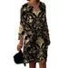 Avamo Women Summer Beach Sundress Sexy V Neck Baggy Swing T Shirt Dress Floral Printed 3/4 Sleeve Casual Mini Dress