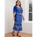 Woman's Plus Size Square Neck Ruffle Hem Graphic and Paisley Print Dress