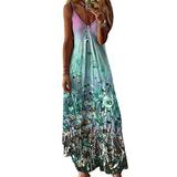 UKAP Women Summer V Neck Tie Dye Maxi Dress Bohemia Strappy Long Dresses Beach Holiday Sundress for Ladies Casual Party Cocktail Dress