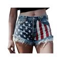 Independence Day Women Mid Rise Denim Shorts American Flag Print Frayed Raw Hem Ripped Short Jeans