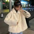 Elegant Faux Fur Coat Women Autumn Winter Warm Soft Button Fur Jacket Female Plush Overcoat Pocket Casual Teddy Outerwear