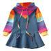 Eleanos 2-6T Baby Girls Long Sleeve Rainbow Striped Print Sweatshirt Denim Dress Kids Pageant Dresses