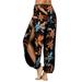 Womens Plus Size Casual Loose Palazzo Lantern Wide Leg Pants for Women High Slit Harem Pants Hippie Boho Floral Printed Beach Lounge Harem Pants Trousers S-5XL