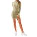 Xingqing Women Bodycon Mini Dress Long Sleeve Mock Neck Cable Knit Sweater Dress