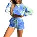 ZIYIXIN Women's Sports Two Piece Sets Personality Tie-Dye Long Sleeve Pullover Top and High Waist Lace Up Shorts