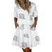 Niuer Short Sleeve Beach Mini Dress For Women Ladies Leisure Loose Printed Sundress Summer Comfy Casual Smock Dress