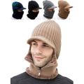 Deago Men Winter Knitted Balaclava Beanie Hat Scarf Set Warm Cycling Ski Mask Neck Warmer with Thick Fleece Lined Zipper Winter Hat & Scarf (Khaki)