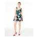 CRYSTAL DOLLS Womens Green Floral Sleeveless V Neck Short Fit + Flare Party Dress Size 0
