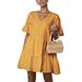 Summer Short Sleeve V Neck Smock Dress for Women V Neck Short Dress Casual Loose Baggy Boho Dress Ladies Plain Smock Dress Mini Dresses