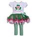 4-6X Girls Green Too Cute To Pinch Clover Shirt Tutu and Striped Leggings Set 6