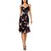 Adrianna Papell Womens Petites Floral Sequined Cocktail Dress