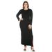 24/7 Comfort Apparel Women's Plus Size Long Sleeve Side Slit Fitted Black Maxi Dress