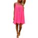 Women Casual Losse Mini Dress Asymmetrical Hem Party Dresses Grid Splice Backless Sling Sleeveless Summer Short Dresses