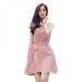 Cotton Linen Vintage Dress Women Summer Pink Bow Office Party Dress Casual Flowy Slim Bow Sundress Vestidos