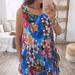 Jocestyle Fashion Flower Print Vest Chiffon Dress Women Summer Sundress (Blue 2XL)