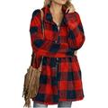 Womenâ€™s Casual Style Plush Long-sleeved Coat Fashion Color Contrast Plaid Single-breasted Fashion Design Mid-length Jacket
