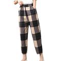 Avamo Women Buffalo Plaid Pants Loose Casual Patchwork Cotton Slacks Wide Leg Bottom Pants Pockets Trousers Khaki XL