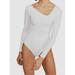 FREE PEOPLE Womens White Snap Closure Long Sleeve Jewel Neck Body Suit Top Size L