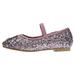 bebe Toddler Girls Ballet Flats Size 6 Round Toe with Logo Medallion Elastic Strap Chunky Glitter Slip-On Shoes Summer Dress Mary Jane Walking Ballerina Sandals Pink Silver