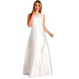 Fanny Fashion Womens Off-White Lace Bodice Satin Evening Gown