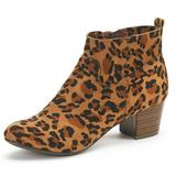 DREAM PAIRS Women's Fashion Chunky Block Ankle Boots Heel Side Zipper Ankle Boots KEENY LEOPARD Size 5.5
