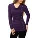 allegra k women's cowl neck long sleeves buttons decor ruched top purple s (us 6)