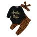 One Opening Newborn Baby 2Pcs Outfit Set Long Sleeve Romper Pants Leopard