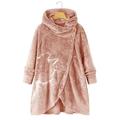 Women Printed Button Plush Tops Hooded Loose Cardigan Wool Coat Winter Jacket