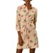 Allegra K Women's Lapel Button Down Belted Floral Shirt Dress