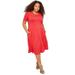 Catherines Women's Plus Size Braided Neck A-Line Dress (With Pockets)