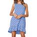 Women Polka Dots Printed Crew Neck Tank Ruffle Hem Sleeveless Mini Dress