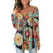 Casual Floral Print Long Sleeve Pullover Tunic Blouse Tops For Women Boho Classic Vintage Pleated Swing Henley Shirts Blouse T Shirt Paisley Flare Tunic Blouse Tee