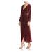 DONNA MIZANI Womens Burgundy Long Sleeve V Neck Maxi Wrap Dress Evening Dress Size S