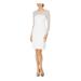 CALVIN KLEIN Womens White Rhinestone Zippered Long Sleeve Illusion Neckline Above The Knee Shift Evening Dress Size 10