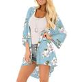 Boho Floral Chiffon Bikini Cover Up Swimwear For Women Beach Kaftan Kimono Shawl Cover Up Blouse Tops Swimwear Swimsuit Bathing Suit Beachwear Ladies Cardigan Beach Cover Up Tops