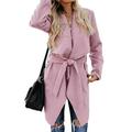 Sexy Dance Solid Color Long Trench Coat for Women Lapel Wrap Belted Coat Pea Overcoat Casual Long Sleeve Trench Outwear Jacket with Pockets