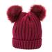 HOMEMAXS Women's Winter Chunky Knit Beanie Hat with Double Faux Fur Pom Pom Ears (Red Wine)