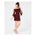 TEEZE ME Womens Maroon Sequined Zippered Bell Sleeve Off Shoulder Mini Sheath Party Dress Size 9\10
