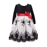 Bonnie Jean Big Girls 7-16 Long Sleeve Embroidered Velvet Holiday Dress