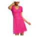 BEBOP Womens Pink Lace Zippered Short Sleeve V Neck Above The Knee Fit + Flare Dress Size XXS