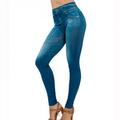 Women's Leggings Jeans Denim Pants with Pocket Slim Jeggings Fitness Leggings Blue XXXL
