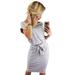 Women's Midi Dress Summer Dress Casual Short Sleeve Crewneck Striped Plus Size Slim Bodycon Dress Pockets Dress Waistband Dress