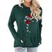 Women's Pocket Sweatshirt Red Wine Glass Christmas Hat Printed Round Neck Batwing Long Sleeve T-shirt