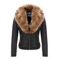 Giolshon Women's Faux Leather Coat Moto Bike Jacket with Faux Fur Collar for Winter XXL