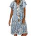 Plus Size Womens Summer V Neck Floral Short Sleeves Casual Holiday Beach Mini Dress